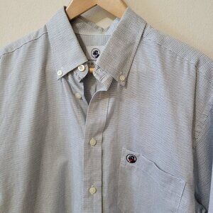 Southern Proper Men's Size M White Navy Stripe Pocket Button Down Shirt (EUC)